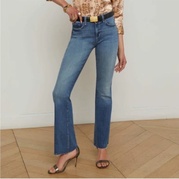 New L’Agence Marty High Rise Flare Jeans Hanson Blue Long Sz 25 - Picture 1 of 11